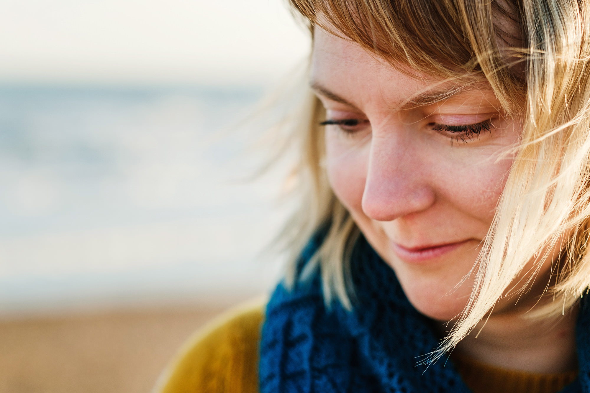 sunset beach portrait closeup