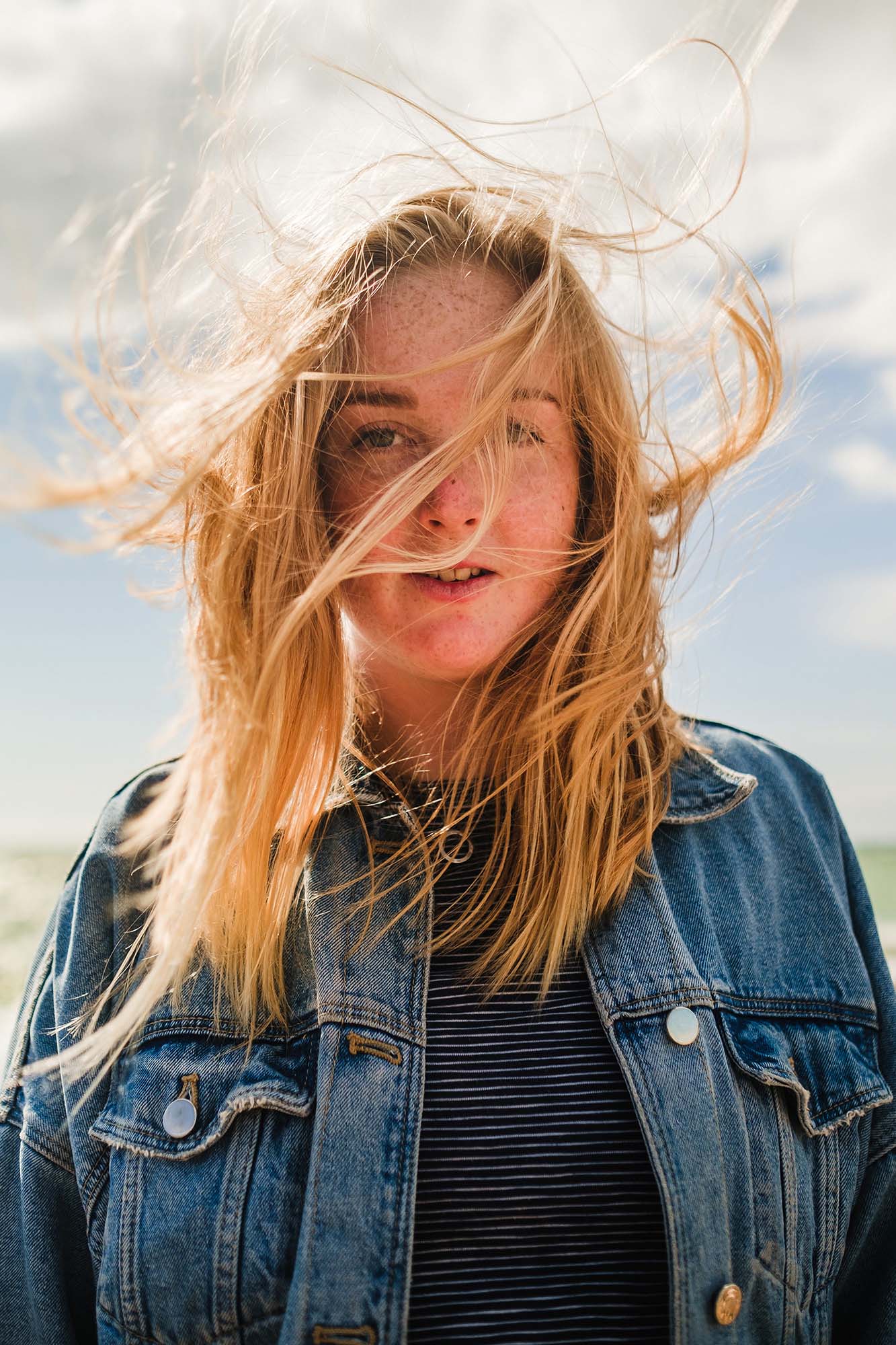 wild beach hair in the wind