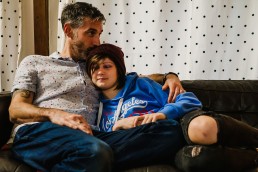 dad and daughter on couch, Family films Sussex Somerset UK