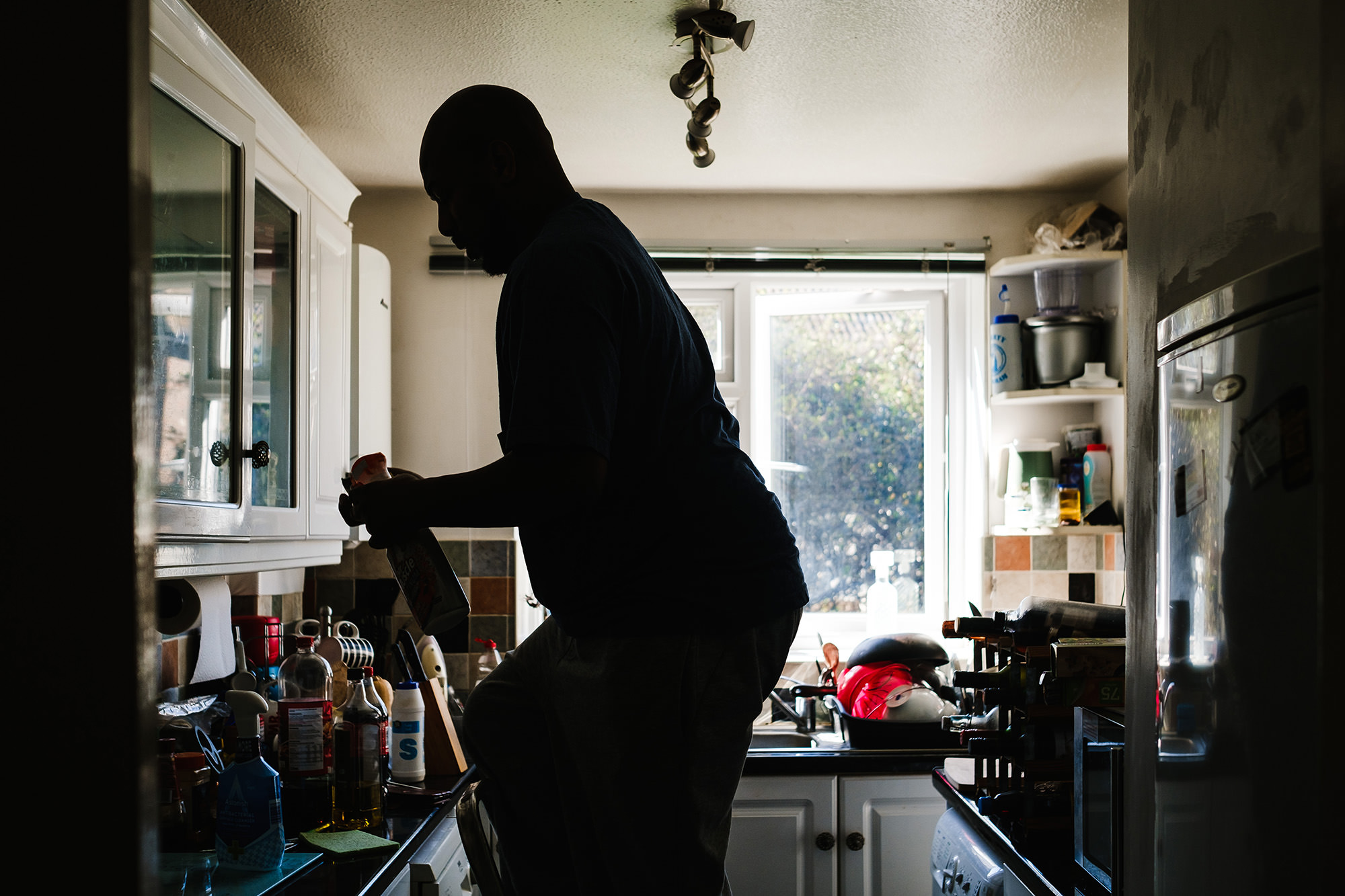 cleaning the kitchen