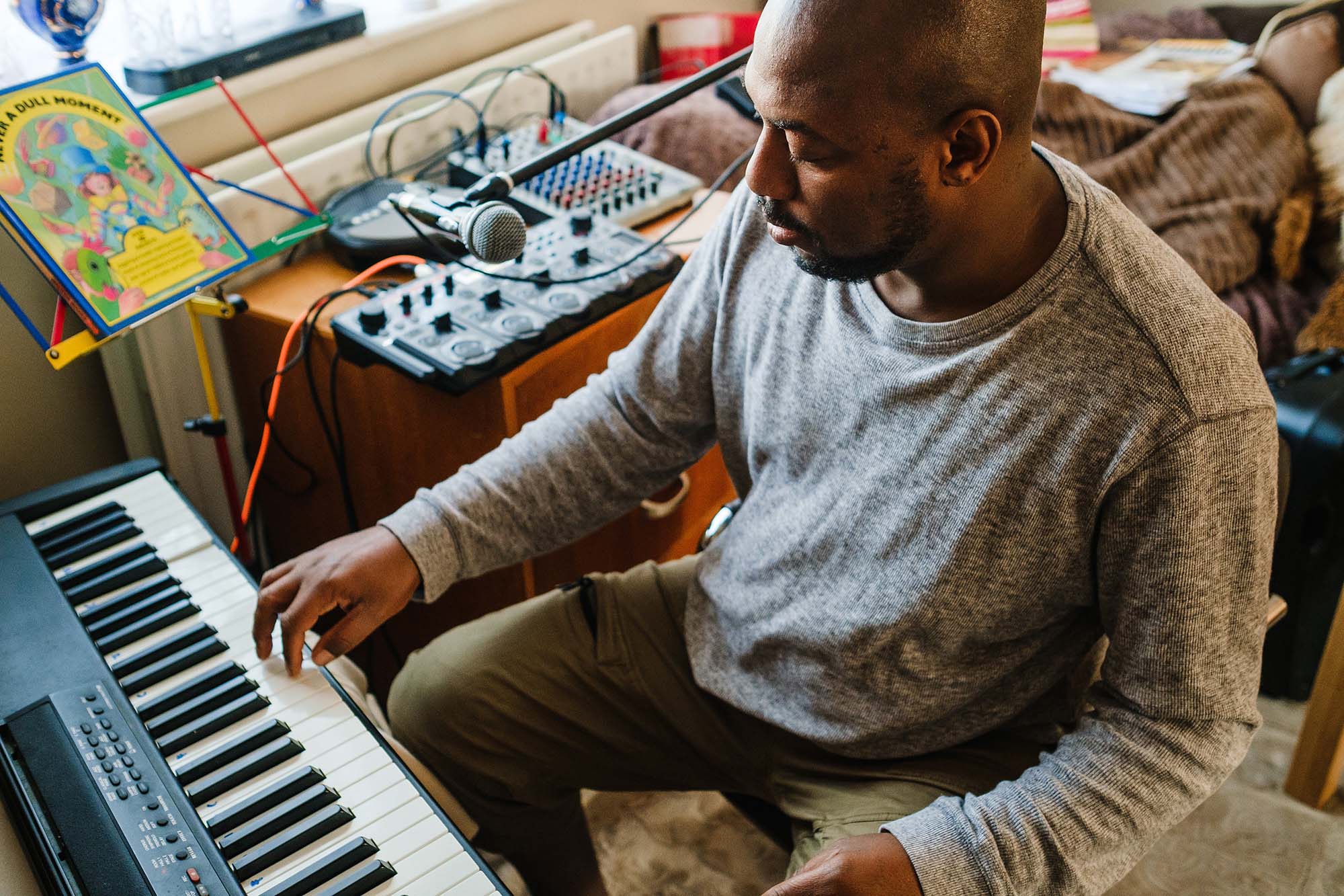 playing the piano at home