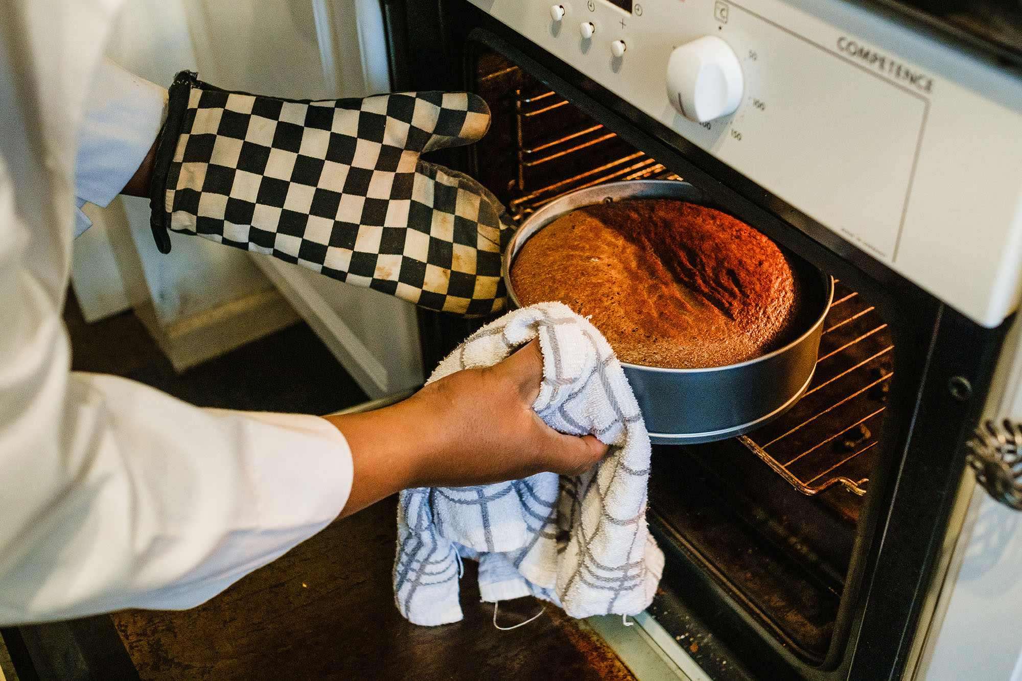 checking on the rum and fruit sponge cake