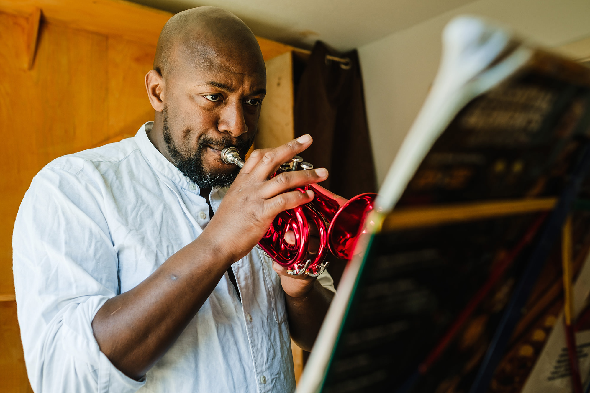 practicing the trumpet