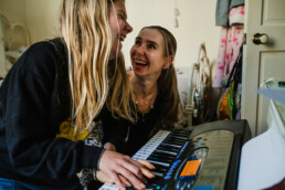 mum and daughter laughing and singing