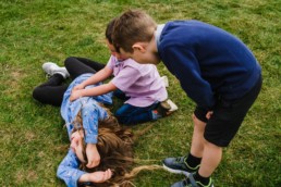 18 kids playing in backyard